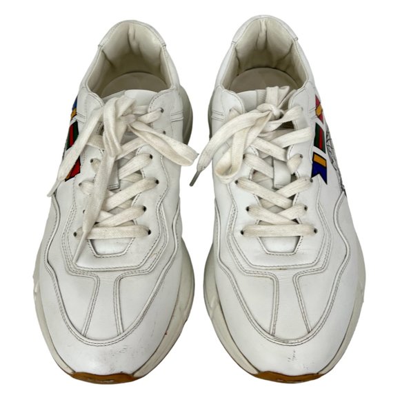 $890 Gucci Worldwide White Leather Rython Platform Sneakers Mens 8 W 9.5/10 main image 12